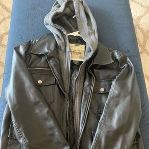 Black Leather Jacket with Hood